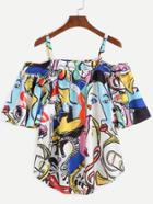 Shein Cold Shoulder Abstract Print Top