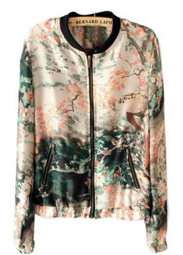 Rosewe Country Style Zipper Closure Mandarin Collar Multicolor Jackets