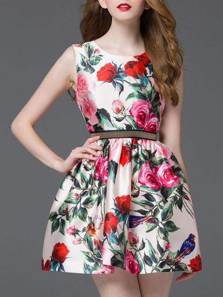 Shein Nude Rose Print A-line Dress