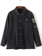 Shein Black Beaded Button Up High Low Coat With Pocket