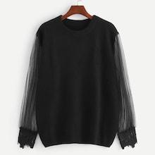 Shein Plus Sheer Mesh Insert Sleeve Sweater