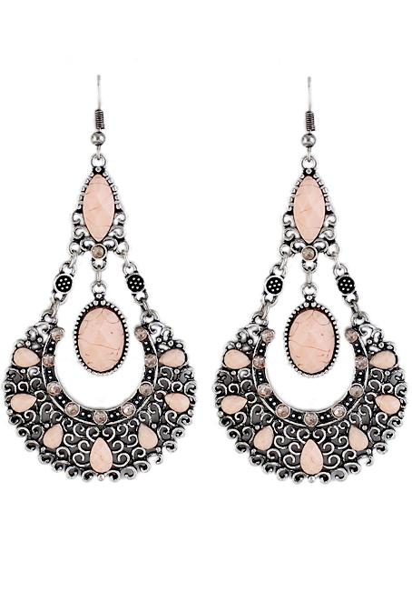 Shein Pink Gemstone Hollow Dangle Earrings