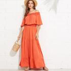 Shein Bell Sleeve Shirred Waist Tired Off Shoulder Dress
