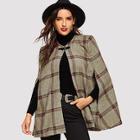 Shein Buckle Closure Plaid Coat