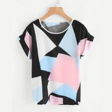 Shein Cut And Sew Roll Up Sleeve Tee