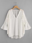 Shein Lace Insert Plunge Neckline Bell Sleeve Chiffon Cover Up