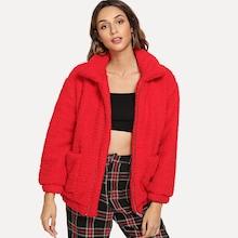 Shein Faux Shearling Pocket Decoration Teddy Jacket