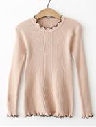 Shein Contrast Wave Trim Ribbed Knit Sweater