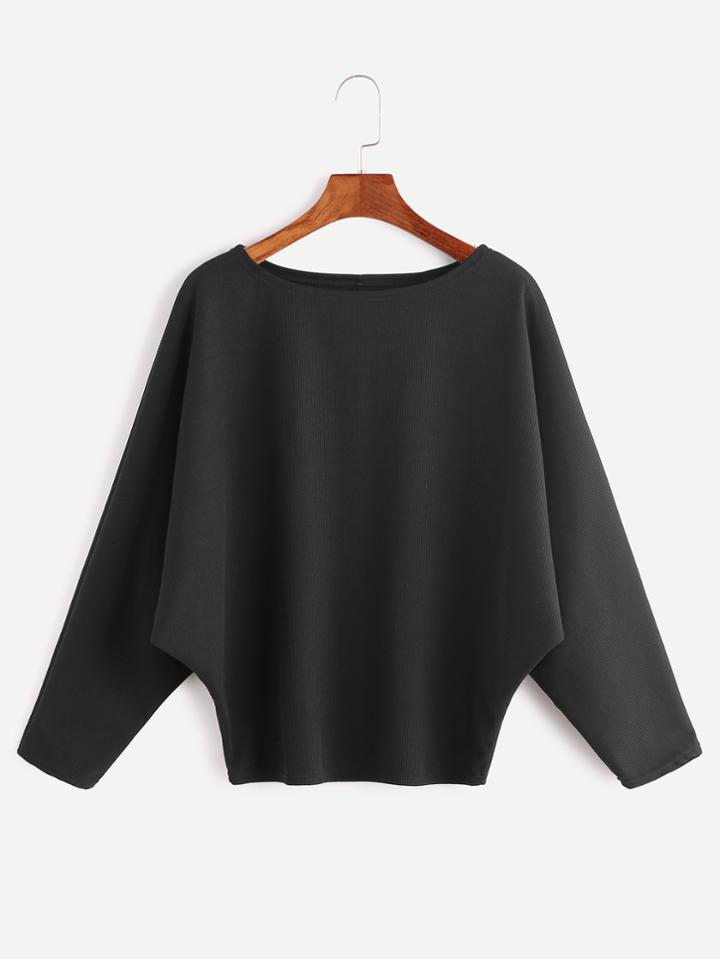 Shein Black Batwing Sleeve Ribbed T-shirt