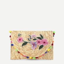 Shein Flower Appliques Straw Clutch Bag