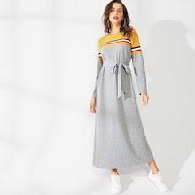 Shein Color Block Striped Belted Dress