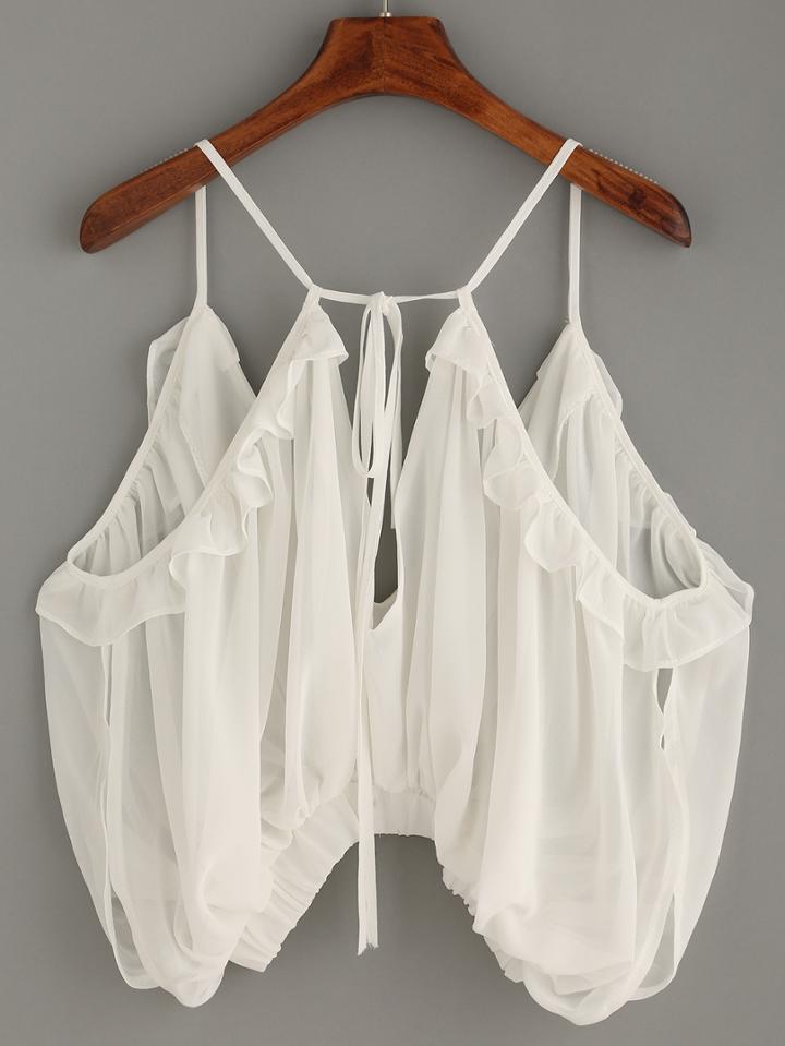 Shein Tied Neckline Flounce Detail Blouson Trim Cami Top