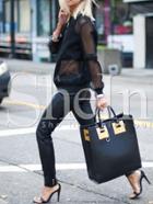 Shein Black Crew Neck Eyelet Sweatshirt