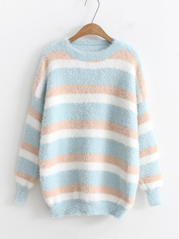Shein Block Striped Mohair Jumper Sweater