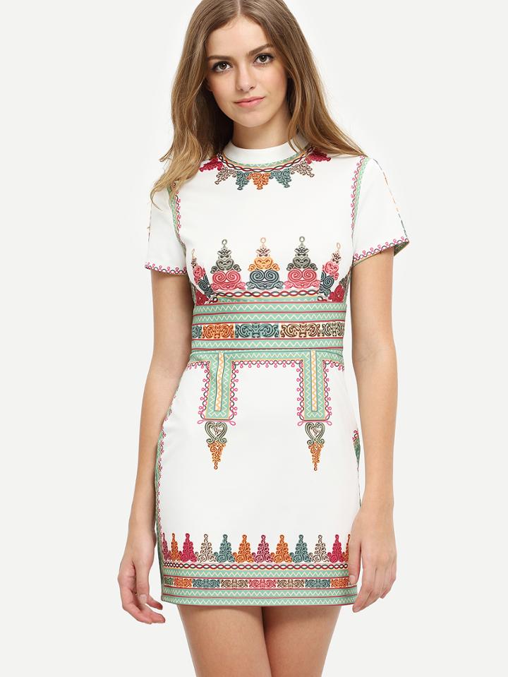 Shein Multicolor Print Short Sleeve Crew Neck Dress