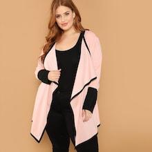 Shein Plus Contrast Binding Waterfall Collar Coat