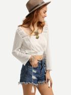 Shein White Long Sleeve Scoop Neck Crop Blouse