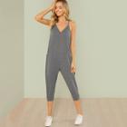 Shein Drop Crotch Racer Back Solid Cami Jumpsuit