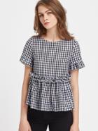 Shein Ruffle Detail Button Back Gingham Peplum Top