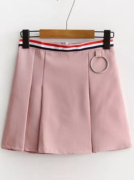 Shein Striped Waist Zipper Back A Line Skirt With Ring Detail