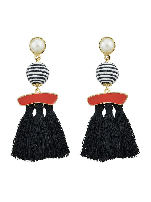 Shein Black Bohemian Jewelry Handmade Bead Long Tassel Ethnic Earrings