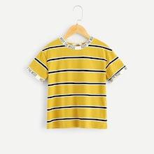 Shein Girls Letter Trim Striped Tee