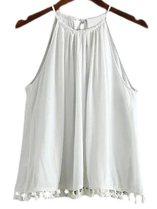 Shein White Tassel Hem Spaghetti Strap Camis Top