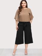 Shein Flounce Sleeve Top & Capris Pants