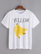 Shein White Bananas And Letter Print T-shirt