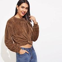 Shein Twist Hem Solid Teddy Sweatshirt