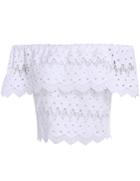 Shein White Boat Neck Lace Crop Blouse