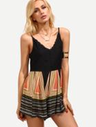 Shein Multicolor Geometric Print Crochet 2 In 1 Romper