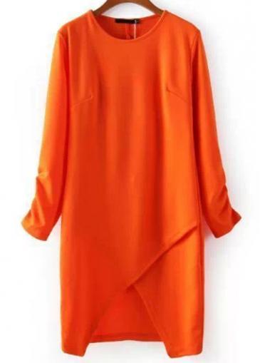 Rosewe Vogue Half Sleeve Round Neck Hollow Design Orange Dress