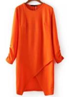 Rosewe Vogue Half Sleeve Round Neck Hollow Design Orange Dress