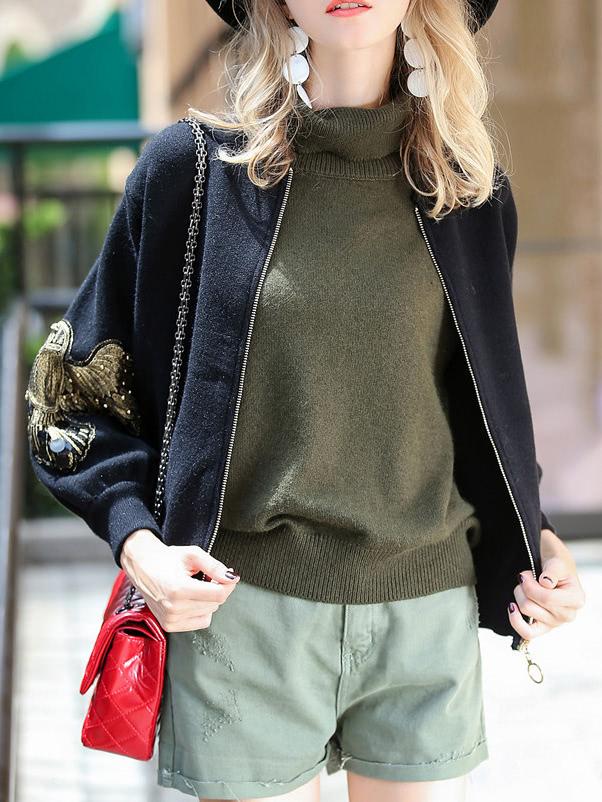 Shein Birds Applique Pouf Zipper Jacket