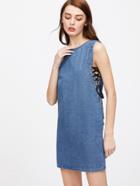 Shein Lace Up Grommet Zip Back Denim Dress