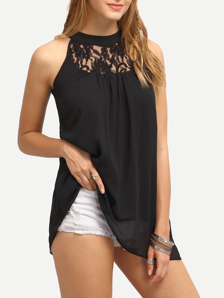 Shein Lace Halter Neck Chiffon Tank Top