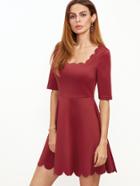 Shein Red Scallop Trim Square Neck Skater Dress