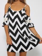Shein Black White Spaghetti Strap Zigzag Chiffon Dress