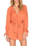 Shein Orange V Neck Split Sleeve Tie-waist Jumpsuit