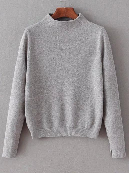 Shein Grey Mock Neck Split Cuff Crop Knitwear