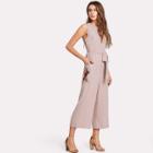 Shein Embroidered Applique Belted Wide Leg Jumpsuit