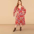 Shein Plus Knotted Sleeve Printed Wrap Dress