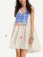 Shein Multicolor Sleeveless Print Tassel Shift Dress