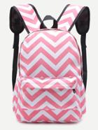 Shein Pink Chevron Front Pocket Canvas Backpack