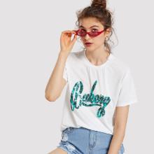 Shein Sequin Letter T-shirt