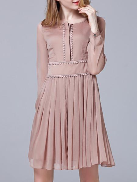 Shein Apricot Pleated A-line Dress