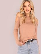 Shein Double Strap Cold Shoulder Curved Hem Top Dusty Pink