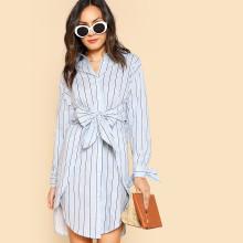 Shein Bow Tied Detail Striped Shirt Dress