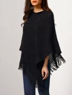 Shein Black V Back Tassel Cape Sweater